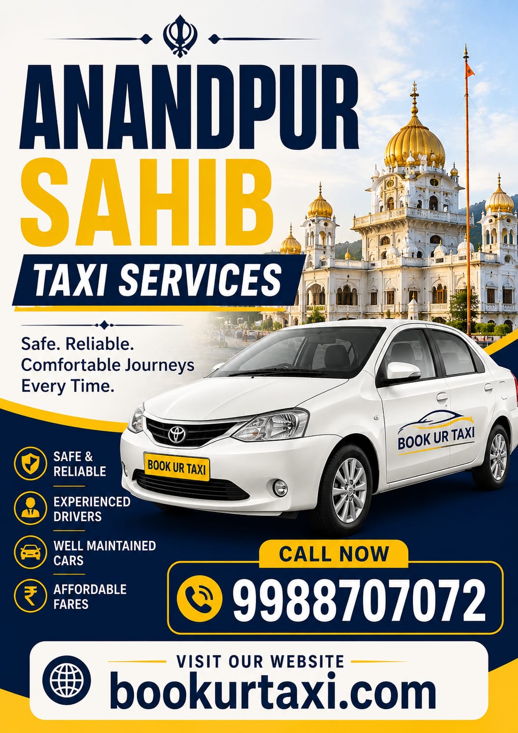 Anandpur Sahib Taxi Service | Anandpur Sahib Cab Service From ₹9/Km - BookUrTaxi